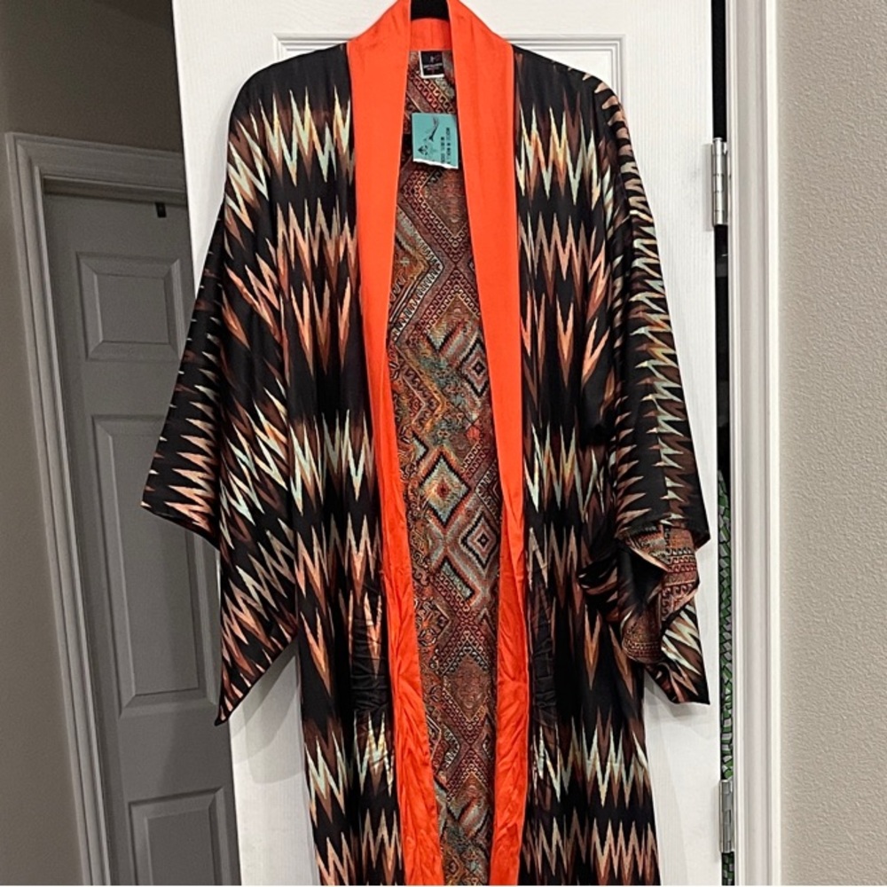 Vibrant Orange and Black Kimono